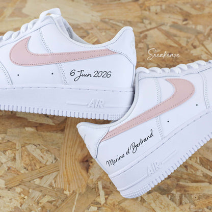 Baskets nike air force 1 customs wedding inscription mariage pastel swoosh - sneakeaze customs skz