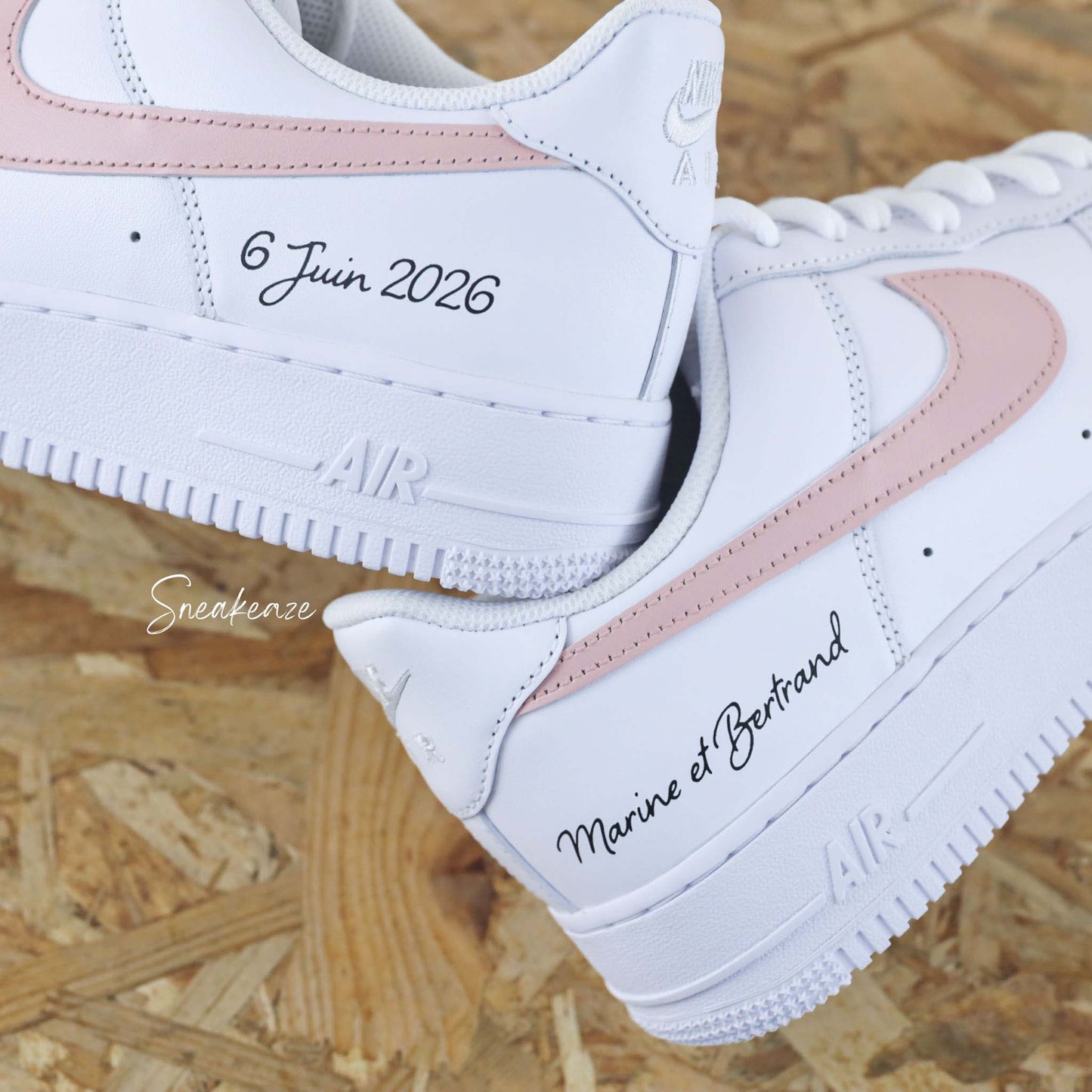 Baskets nike air force 1 customs wedding inscription mariage pastel swoosh - sneakeaze customs skz