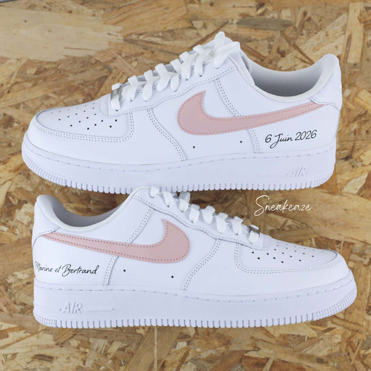 Baskets nike air force 1 customs wedding inscription mariage pastel swoosh - sneakeaze customs skz