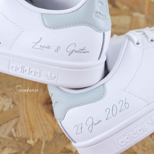mariage vert de gris - Stan Smith custom mariage - SNEAKEAZE CUSTOMS