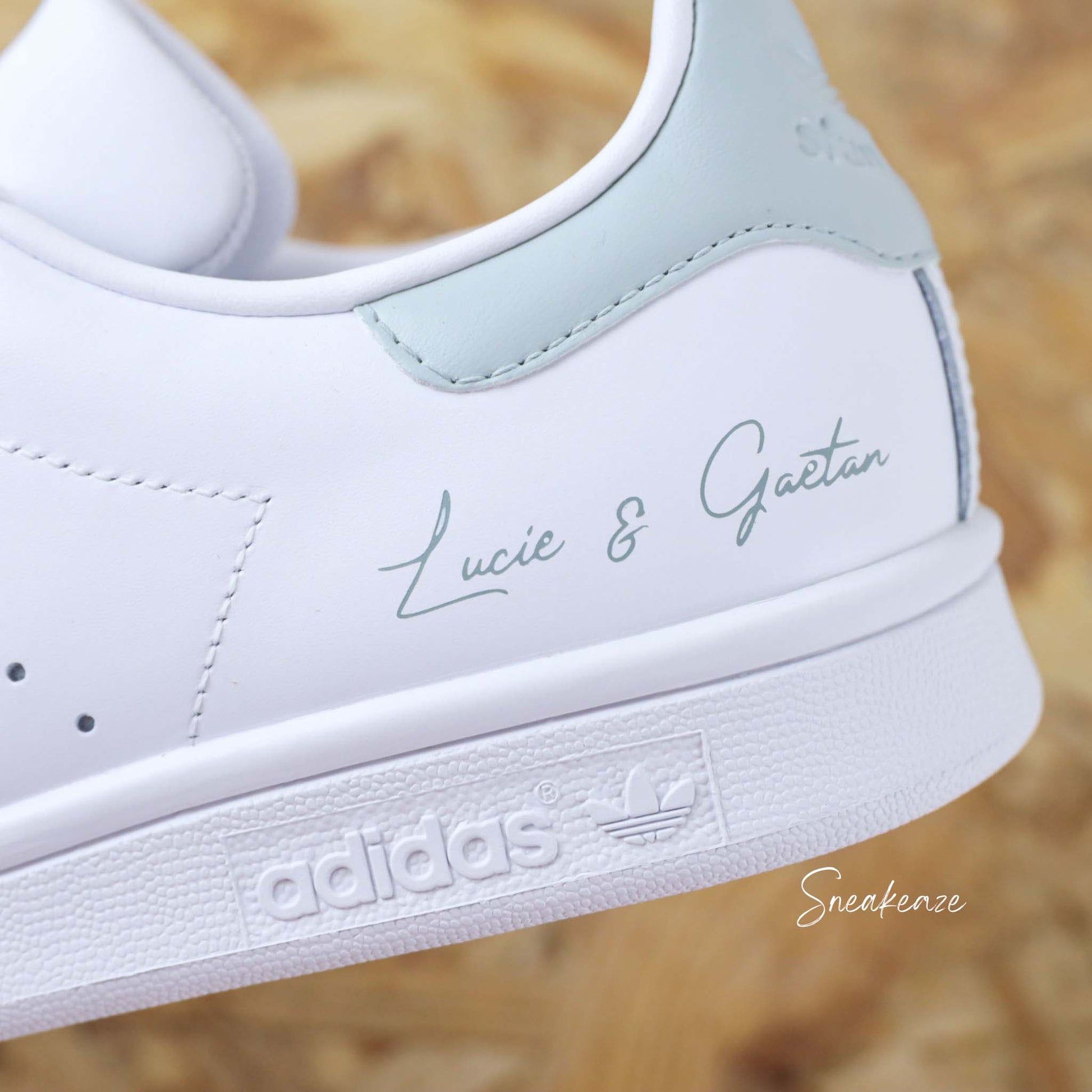 mariage vert de gris - Stan Smith custom mariage - SNEAKEAZE CUSTOMS