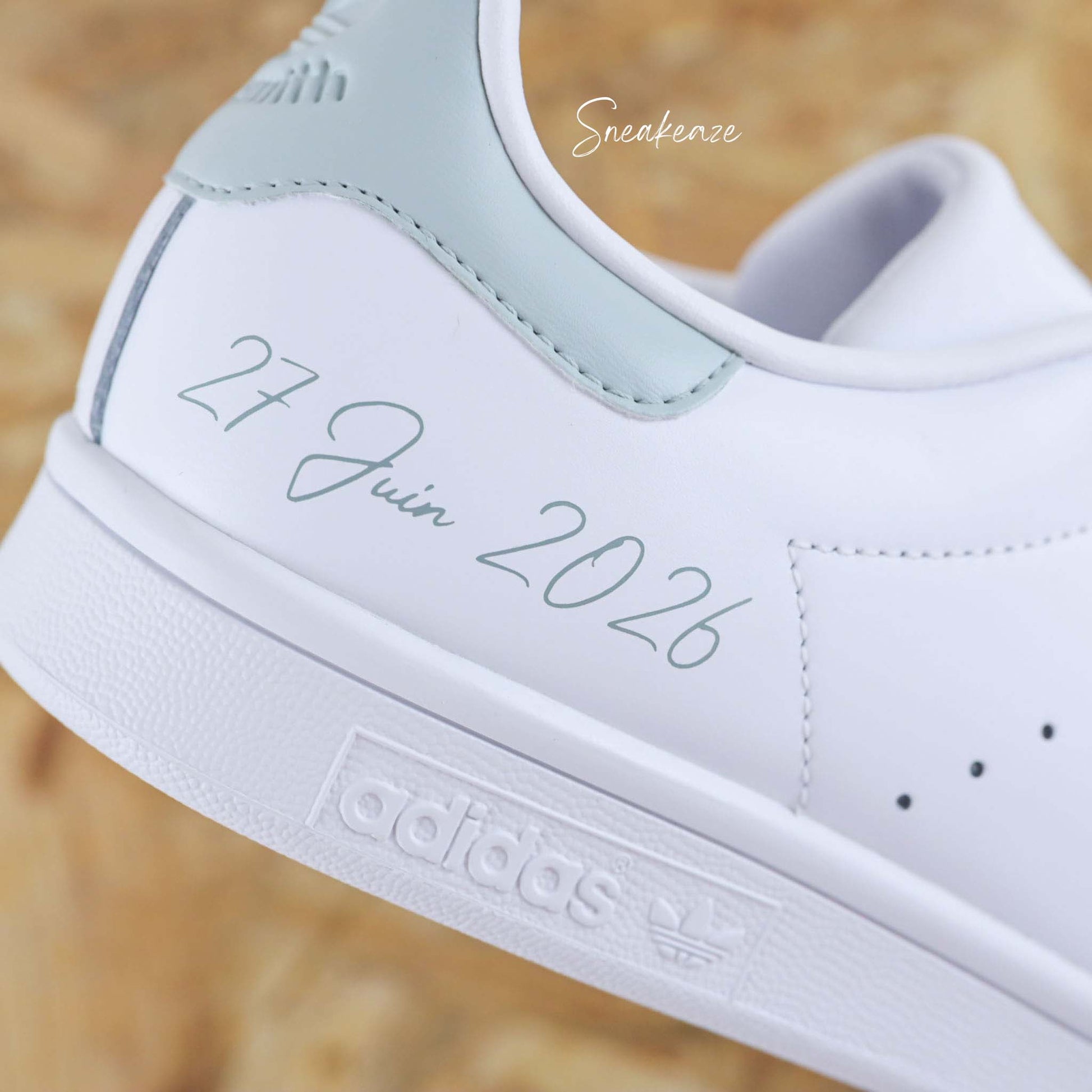 mariage vert de gris - Stan Smith custom mariage - SNEAKEAZE CUSTOMS