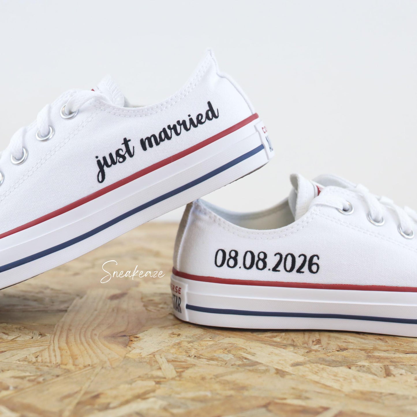 Just Married et date (typographie au choix) - Converse custom mariage