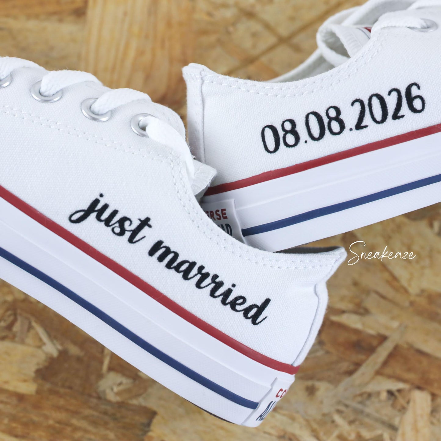 Just Married et date (typographie au choix) - Converse custom mariage