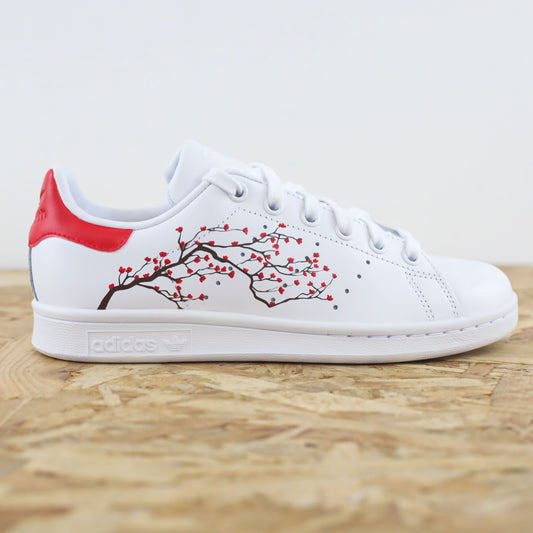 baskets adidas stan smith custom sakura cherry blossom rouge sneakers skz sneakeaze