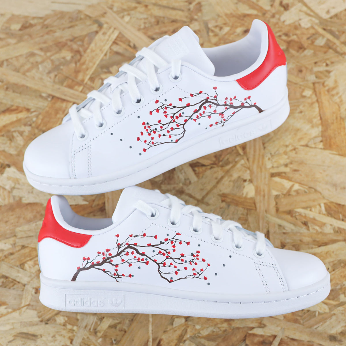 baskets adidas stan smith custom sakura cherry blossom rouge sneakers skz sneakeaze