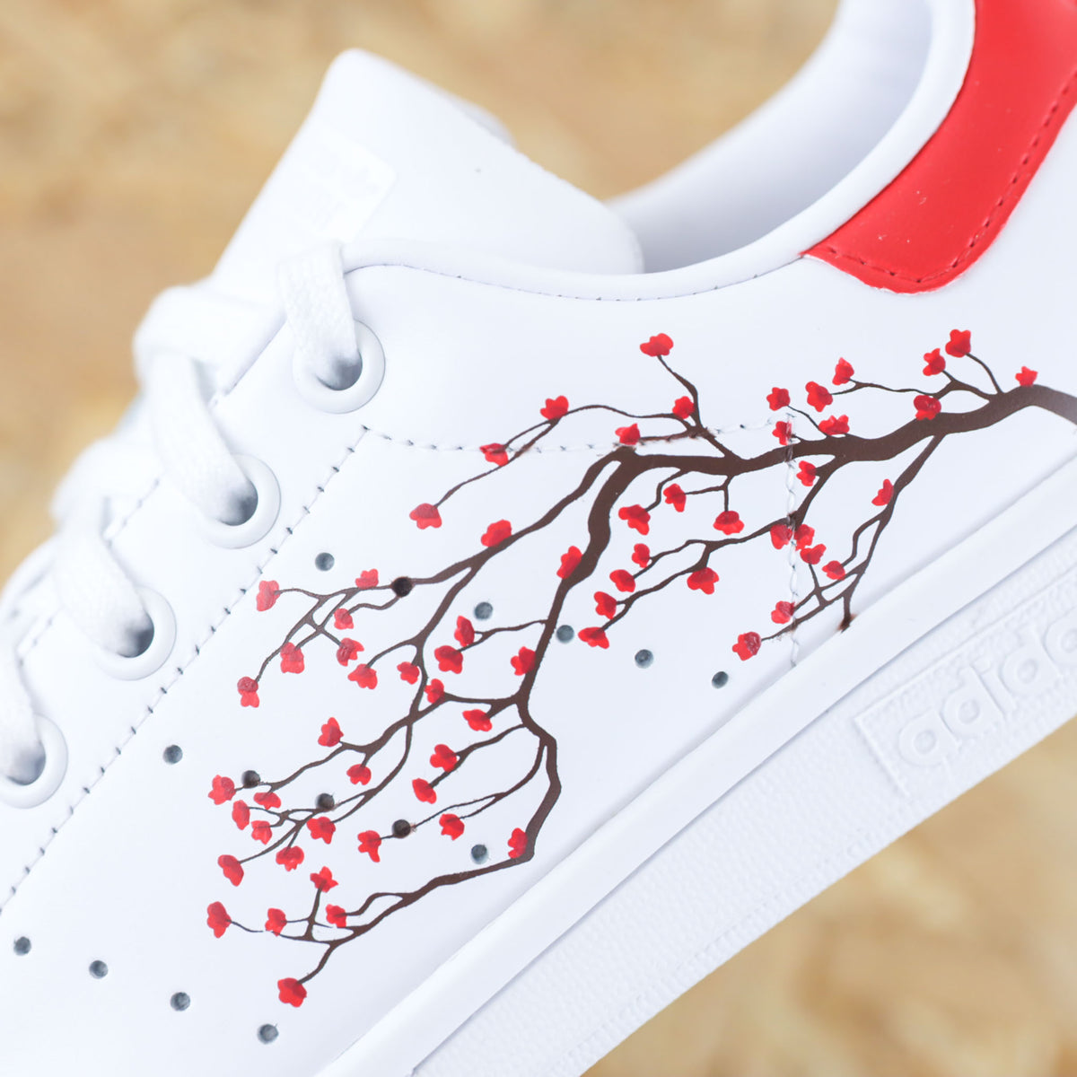 baskets adidas stan smith custom sakura cherry blossom rouge sneakers skz sneakeaze