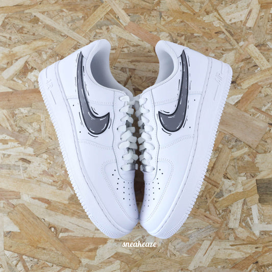 baskets nike air force 1 custom AF1 swoosh cartoon sketch gris sneakers personnalisé baskets custom