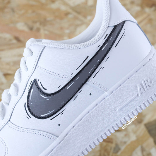 baskets nike air force 1 custom AF1 swoosh cartoon sketch lila sneakers personnalisé baskets custom