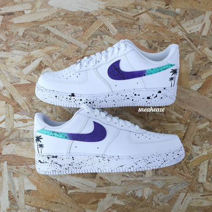 baskets nike air force 1 custom splash miami couleur vert et violet sneakers af1 sneakeaze