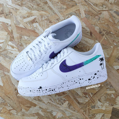 baskets nike air force 1 custom splash miami couleur vert et violet sneakers af1 sneakeaze