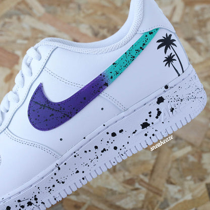 baskets nike air force 1 custom splash miami couleur vert et violet sneakers af1 sneakeaze
