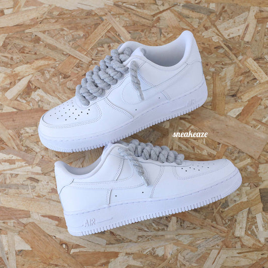 baskets nike air force 1 custom rope laces - lacets corde gris sneakeaze skz custom