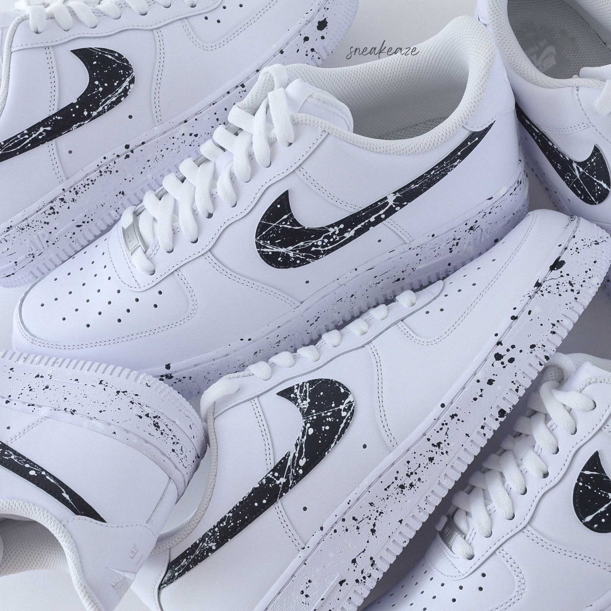 Nike Air Force 1 custom Splash noir et blanc SNEAKEAZE CUSTOMS