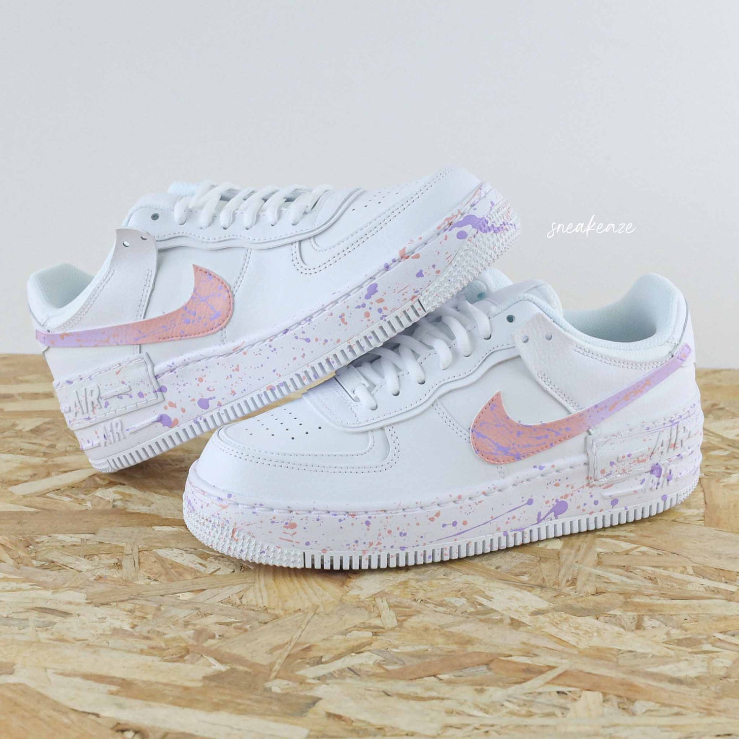 baskets nike air force 1 shadow custom splash pastel rose et lila sneakers af1 sneakeaze