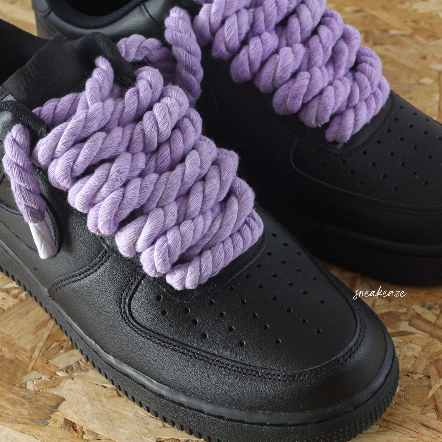 baskets nike air force 1 custom rope laces - lacets corde lila sneakeaze skz custom
