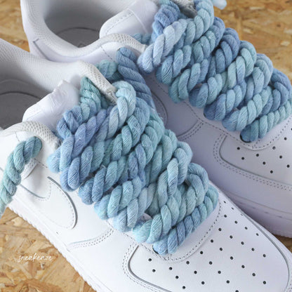 baskets nike air force 1 custom rope laces - lacets corde tie and dye blue sneakeaze skz custom
