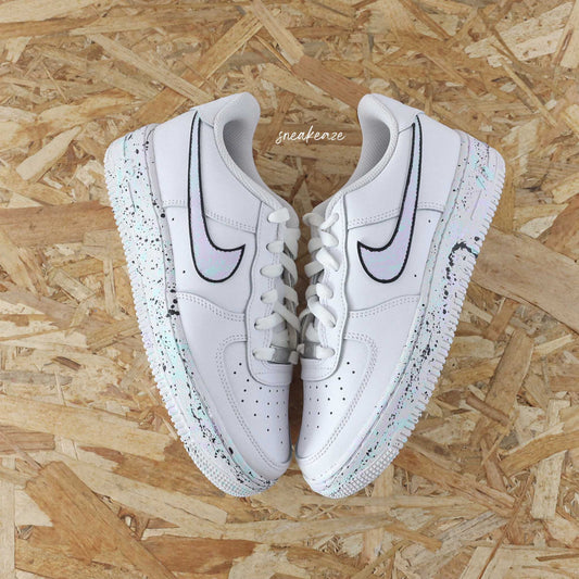 baskets nike air force 1 custom - splash pastel silhouette noire - sneakeaze customs skz