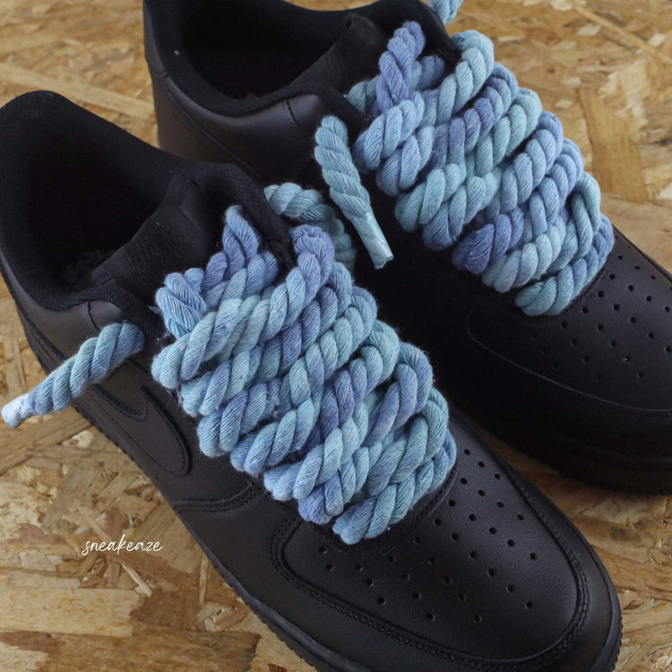 baskets nike air force 1 custom rope laces - lacets corde tiedye bleu sneakeaze skz custom
