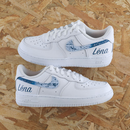 baskets nike air force 1 enfant custom - splash prénom bleu turquoise - sneakeaze customs skz