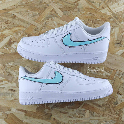 Baskets Nike air force 1 custom cartonn swoosh aqua tiffany$ sketch sneakeaze custom skz 