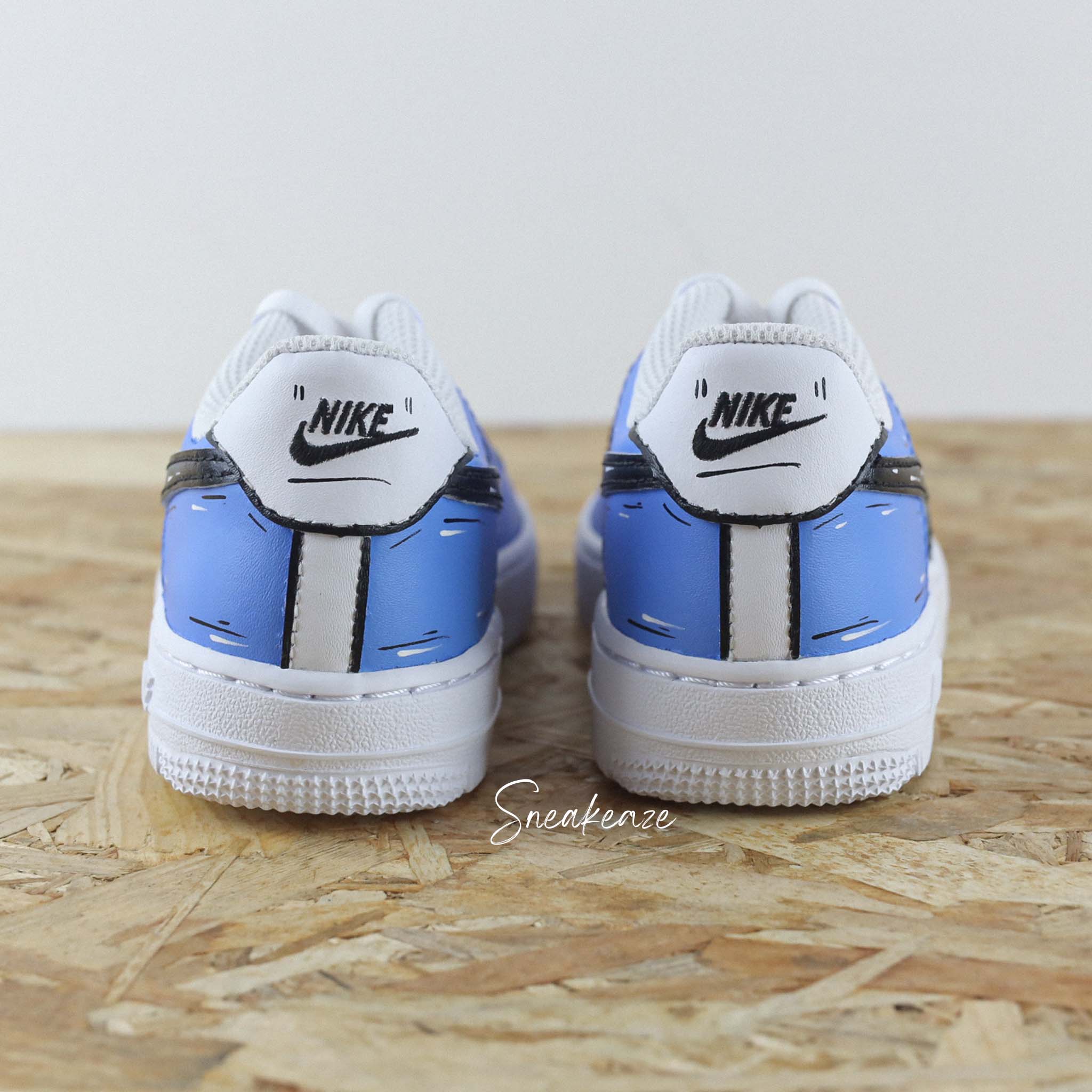 nike air force 1 custom cartoon sketch bleu sneakers enfant AF1 personnalise basket peint a la main SNEAKEAZE CUSTOMS