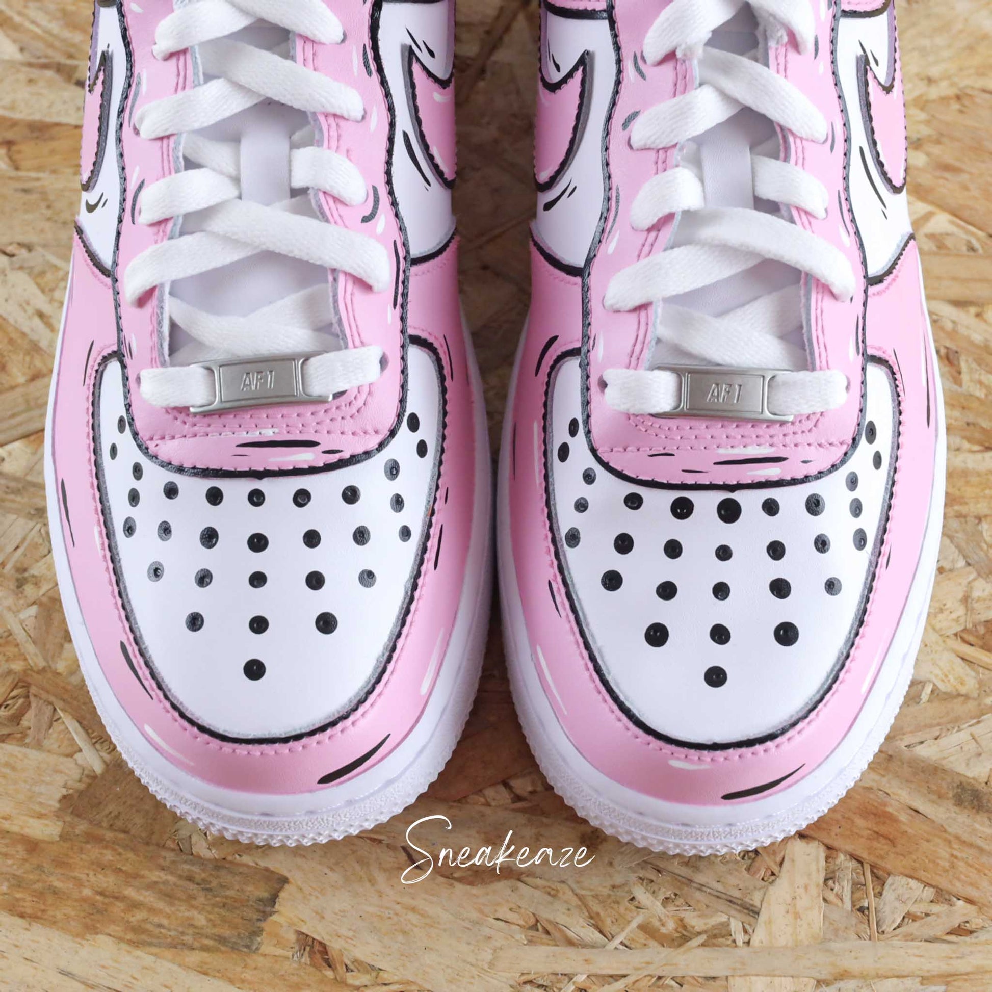 baskets nike air force 1 custom sketch baby pink rose barbie pastel cartoon art dessin sneakers af1 sneakeaze skz