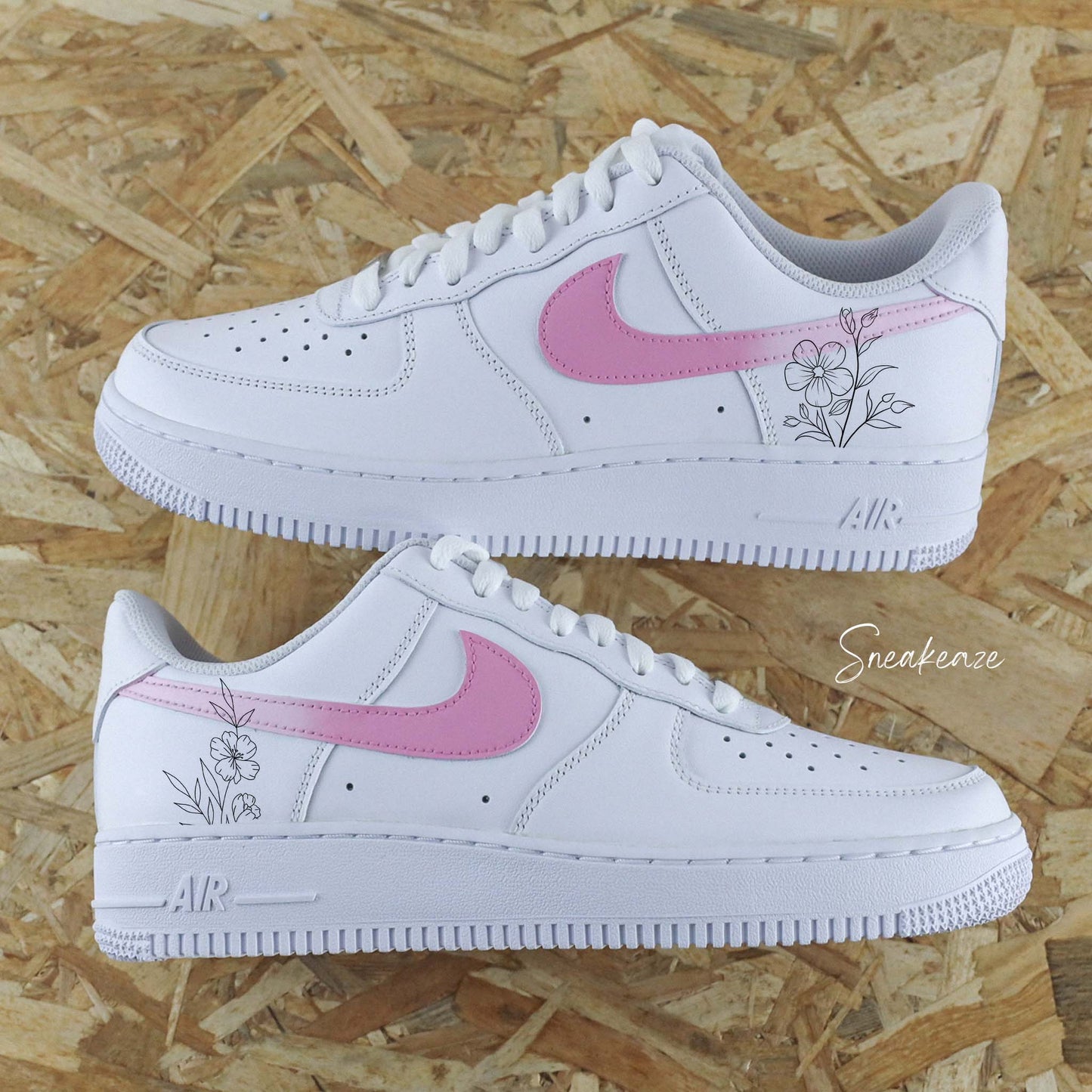 baskets nike air force 1 custom line art - chaussures personnalisées pour femme - dessins fleur line art peints à la main sneakeaze customs skz