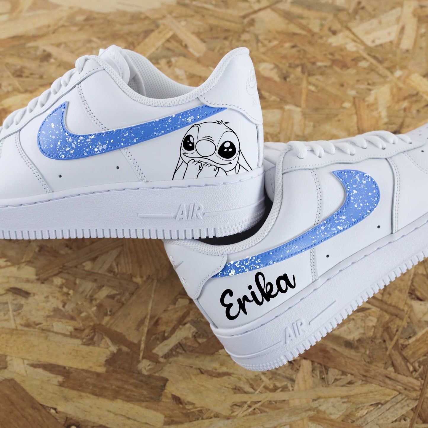 Baskets nike air force 1 custom peint à la main disney lilo et stitch splash bleu  sneakeaze custom skz