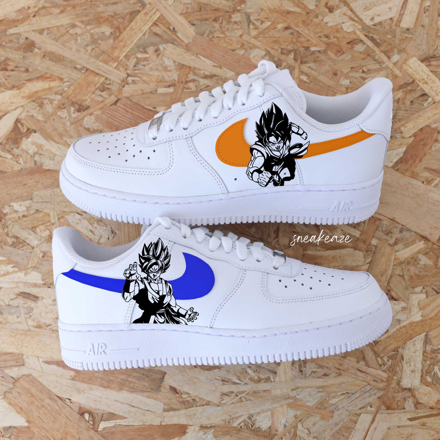 baskets nike air force 1 personnalisées - sneakers goku dbz dragon ball Z custom couleur bleu  sneakeaze customs skz