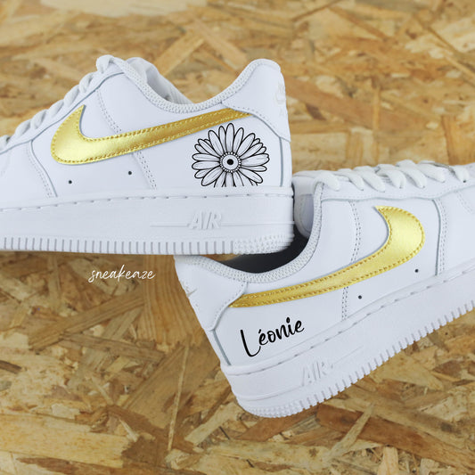 Fleur & prénom métallisé - Air Force 1 custom