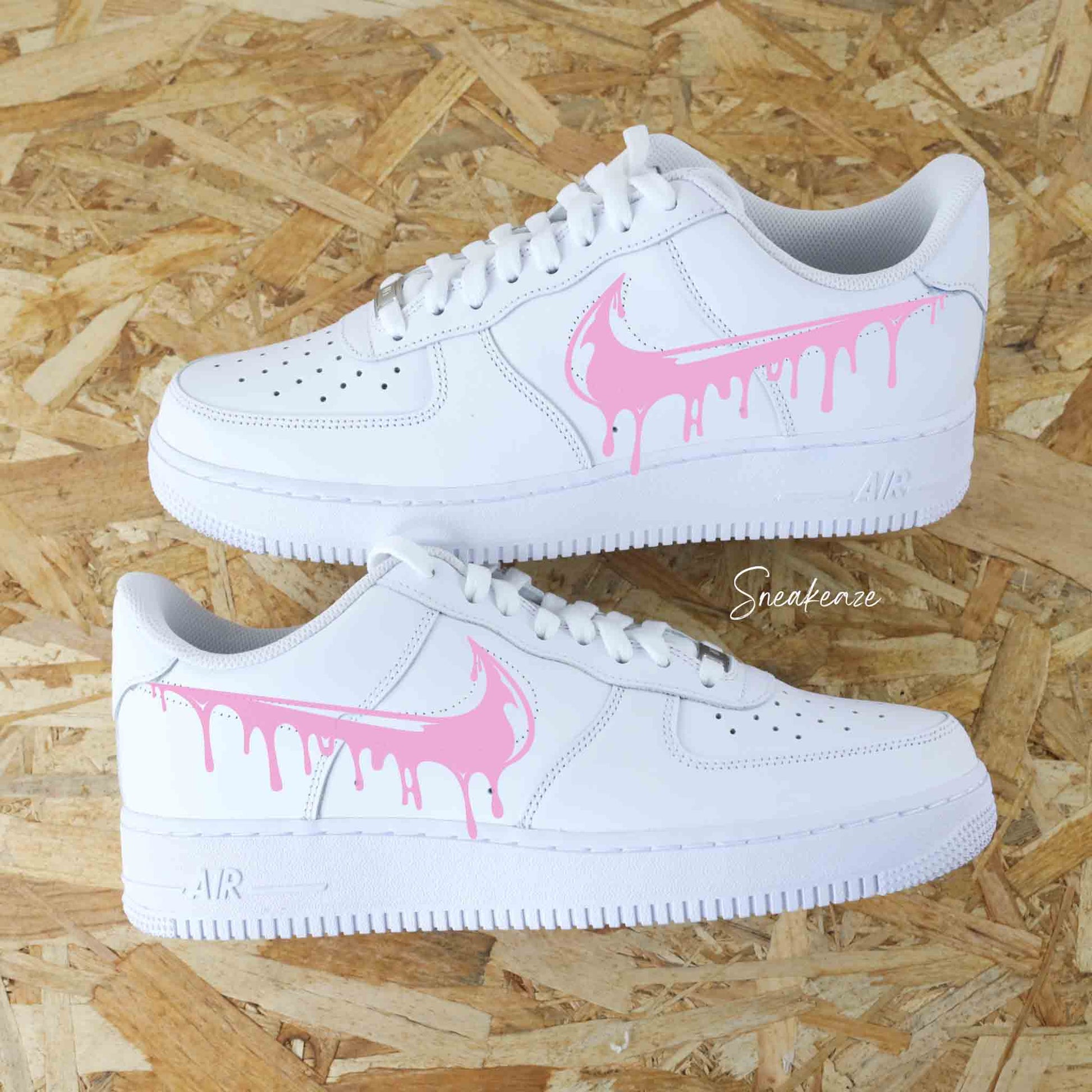 nike air force 1 custom drip  rose pastel sneakeaze customs sneakers personnalisées