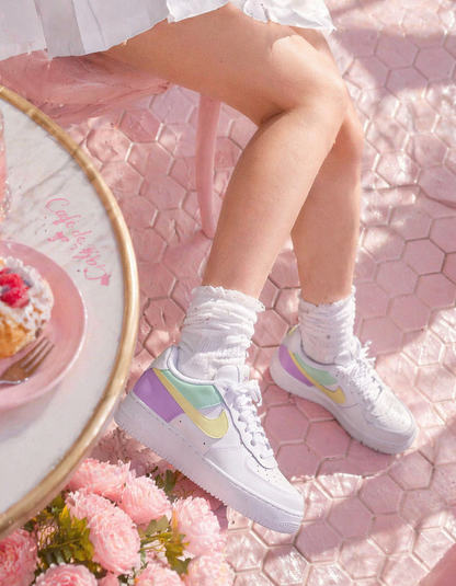 Nike Air Force 1 Custom Pastel printemps rose jaune et vert menthe