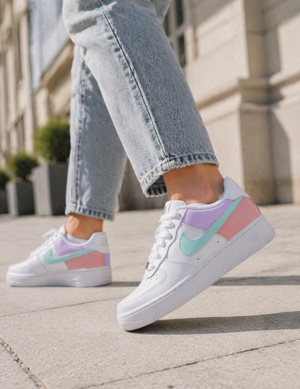 Nike Air Force 1 Custom Pastel rose lavande et vert menthe
