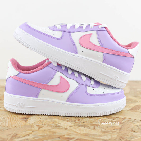 nike air force 1 custom sneakers femme enfant AF1 personnalisé basket peint à la main lila et baby pink