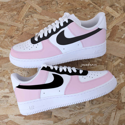 Baskets nike air force 1 custom color tones noir et rose clair sneakeaze custom skz