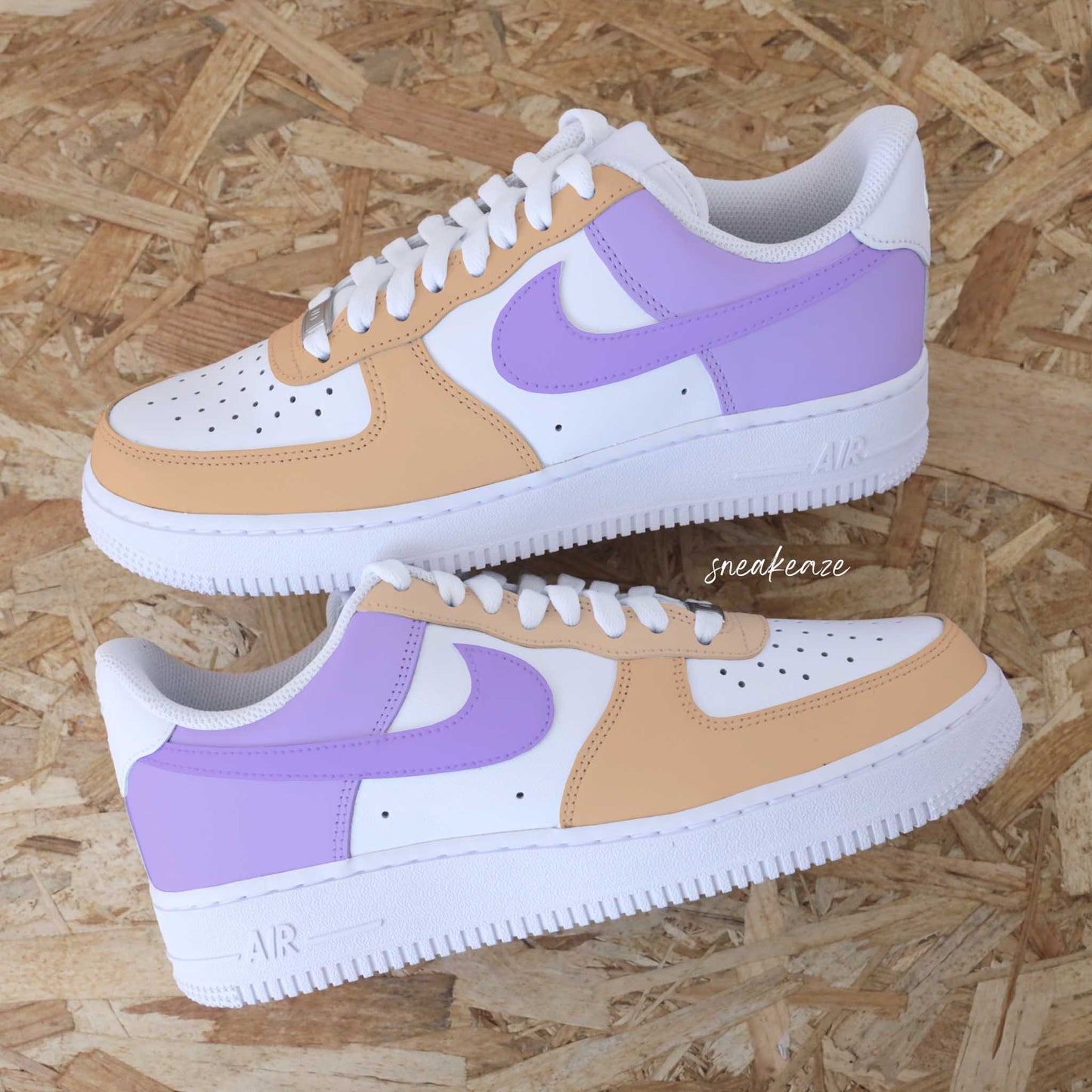 Baskets nike air force 1 custom color tones lila clair et orange pastel sneakeaze custom skz