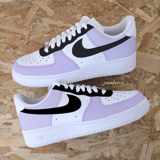 Baskets nike air force 1 custom color tones noir et violet clair sneakeaze custom skz