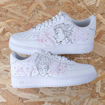 Baskets nike air force 1 personnalisées manga - AF1 custom hunter x hunter hisoka peint à la main culture japonais anime sneakeaze custom skz