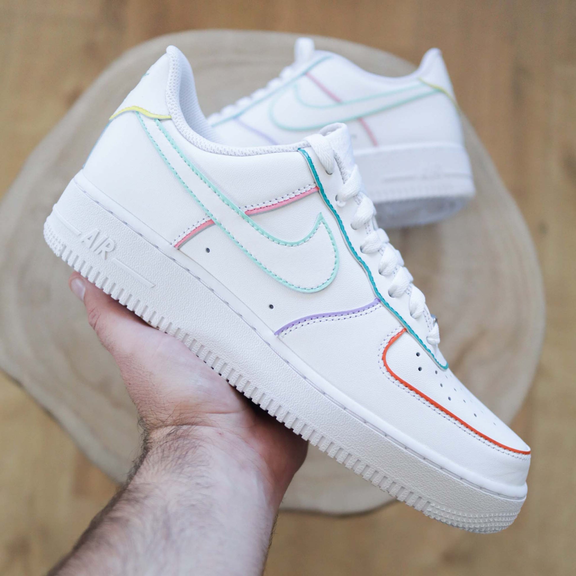 nike air force 1 custom contours pastel baskets custom femme sneakers personnalisé pastel af1 rose nike turquoise baskets vert pastel