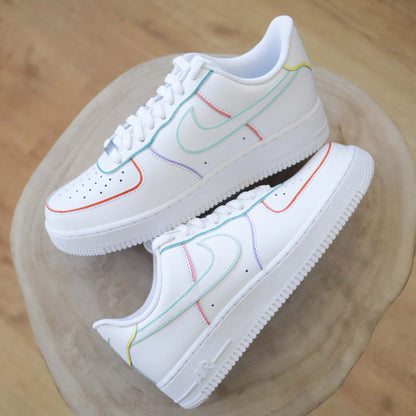 nike air force 1 custom contours pastel baskets custom femme sneakers personnalisé pastel af1 rose nike turquoise baskets vert pastel