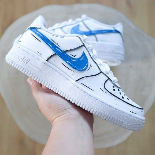 nike air force 1 custom cartoon bleu baskets custom sketch dessin sneakers nike personnalisable baskets personnalisées