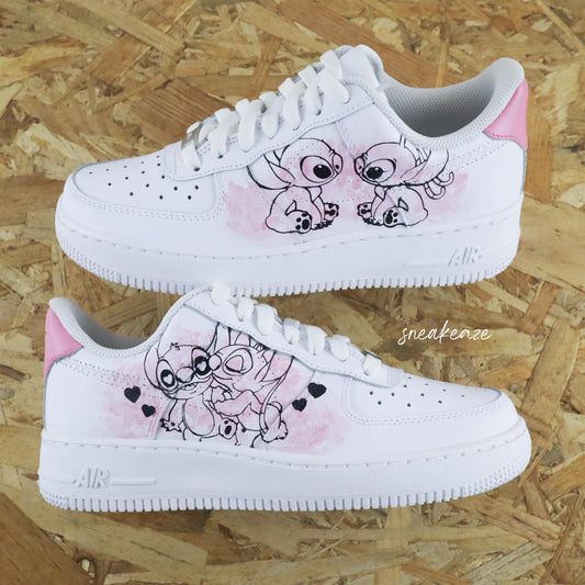 Baskets nike air force 1 custom peint à la main disney lilo et stitch splash bleu  sneakeaze custom skz