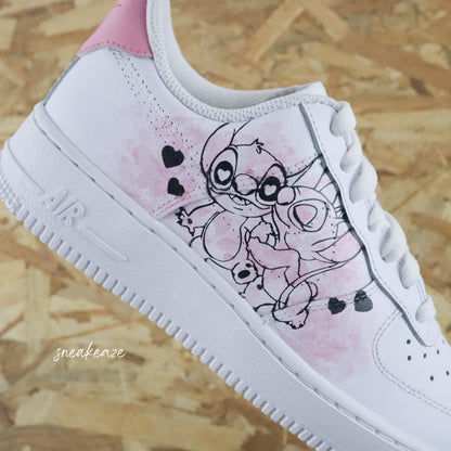 Baskets nike air force 1 custom peint à la main disney lilo et stitch splash bleu  sneakeaze custom skz