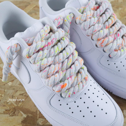 sneakers air force 1 custom rope laces chaussures à gros lacets corde couleurs neon fluos splash lacet sneakeaze