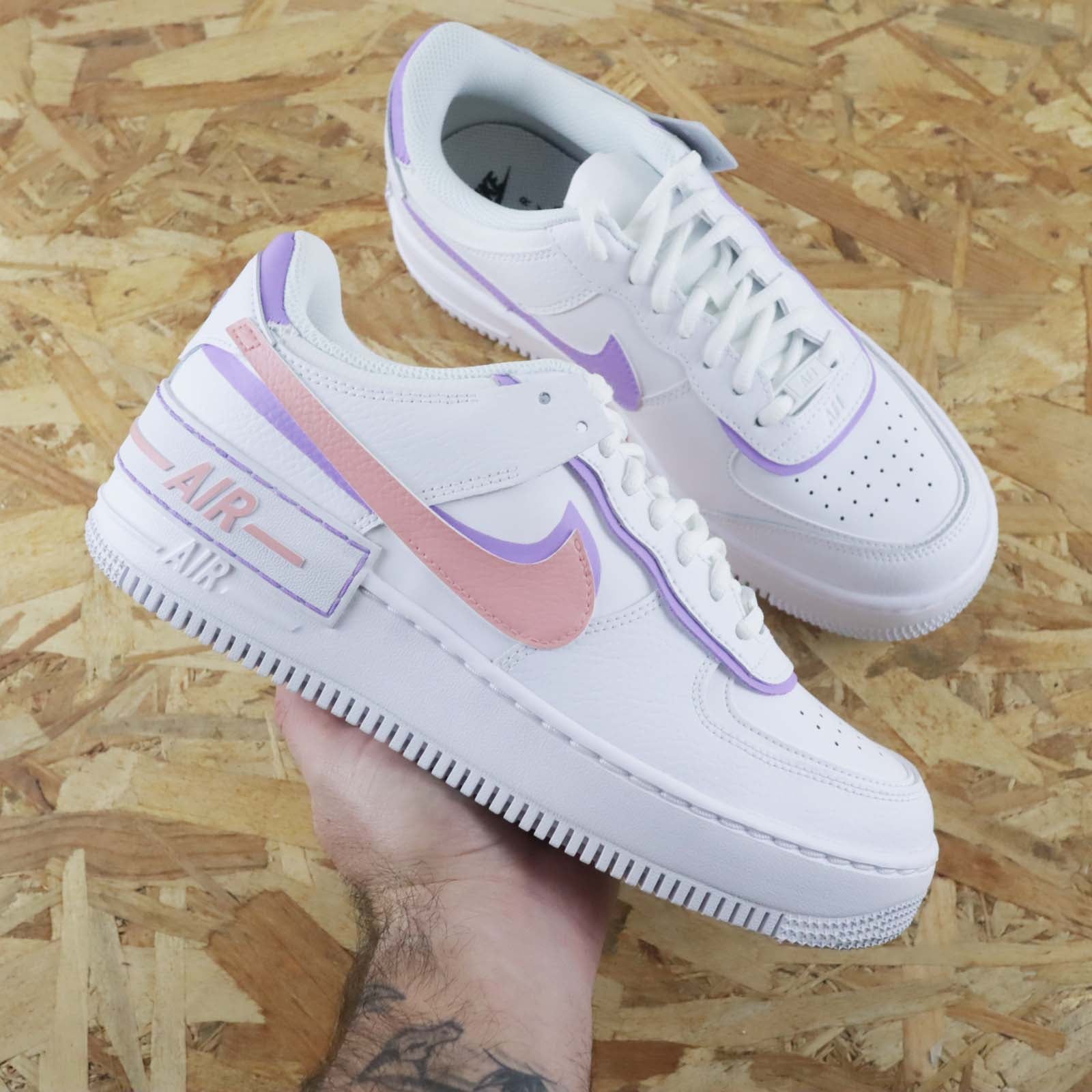 nike air force 1 shadow pastel sneakers custom pour femme af1 personnalisable rose et lila nike violette