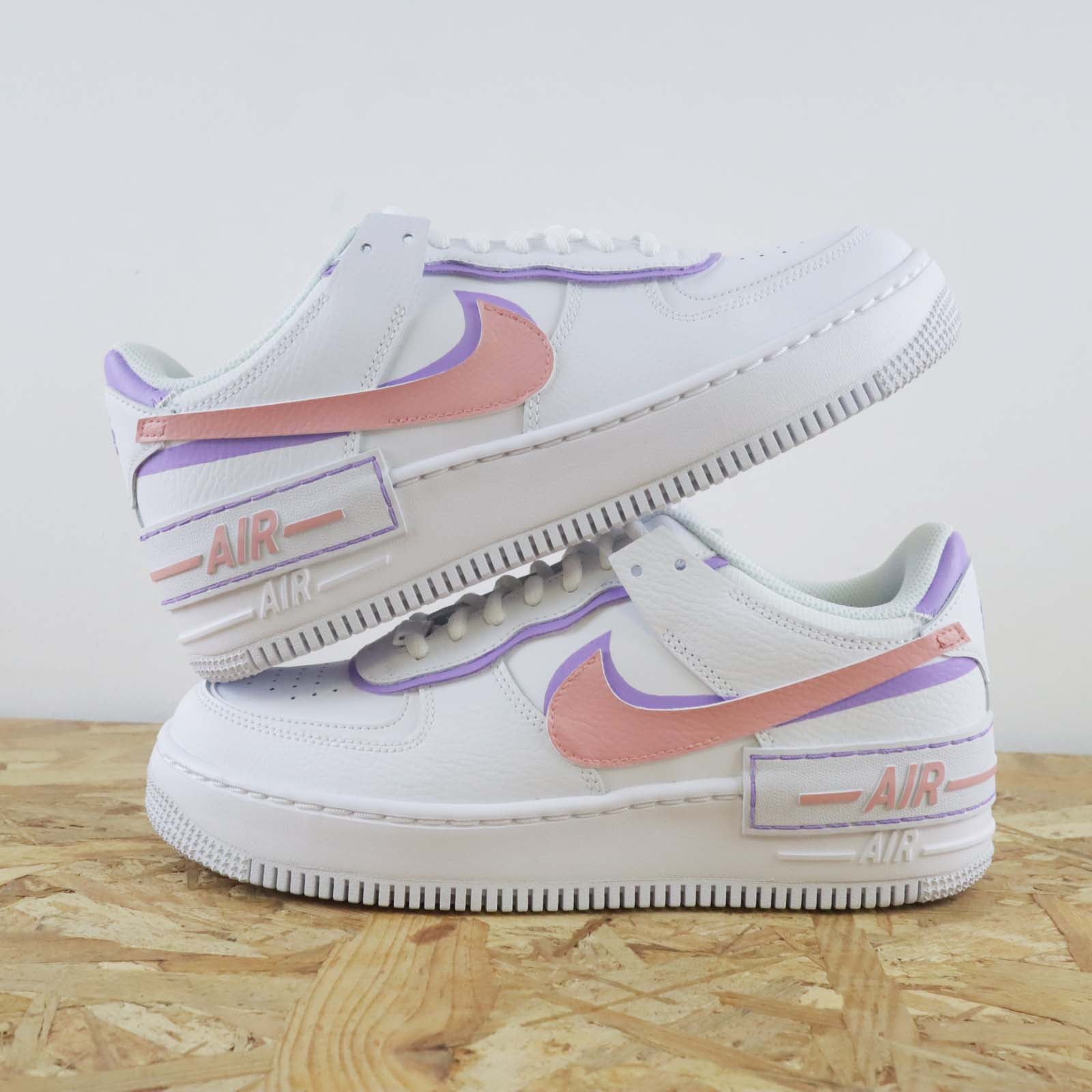 nike air force 1 shadow pastel sneakers custom pour femme af1 personnalisable rose et lila nike violette