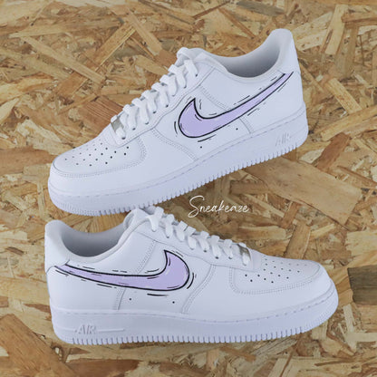 baskets nike air force 1 custom AF1 swoosh cartoon sketch lila skz sneakeaze customs