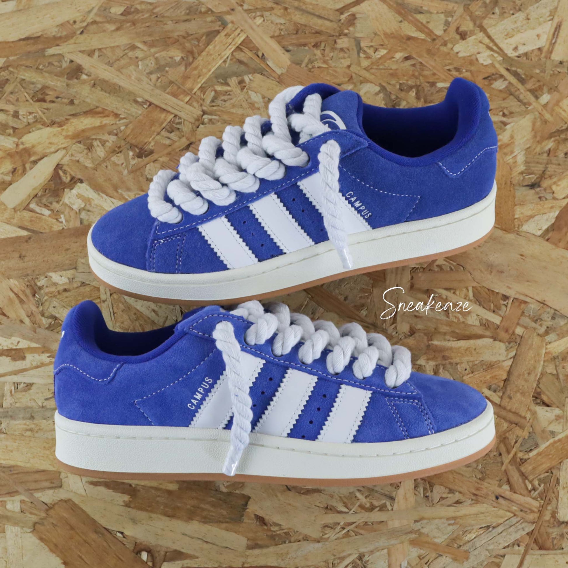 baskets Adidas Campus 00S bleu custom - chaussures personnalisées rope laces gros lacets custom sneakeaze custom skz