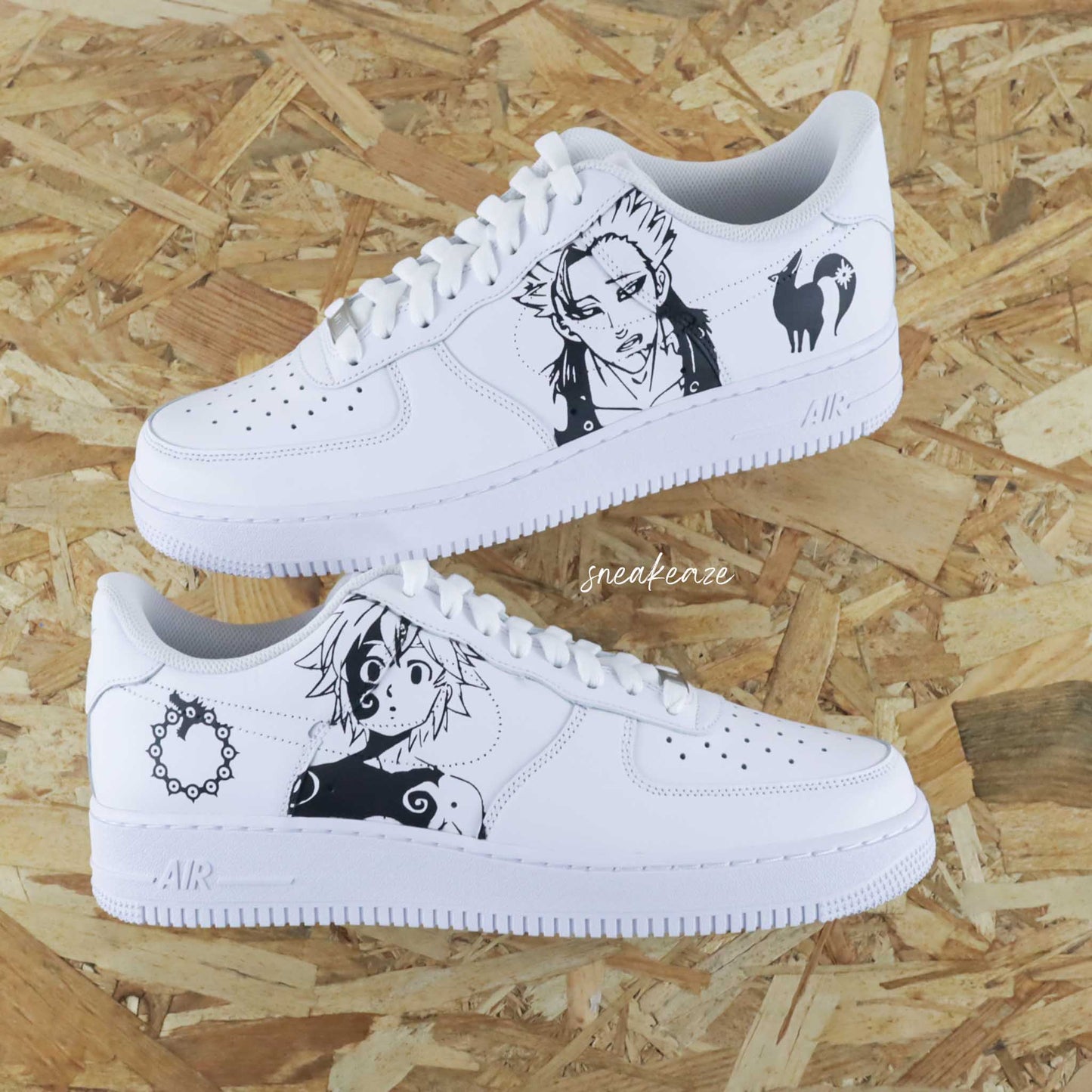 baskets nike air force 1 custom manga animé Seven Deadly Sins peint à la main sneakers personnalisée  peint à la main sneakeaze custom